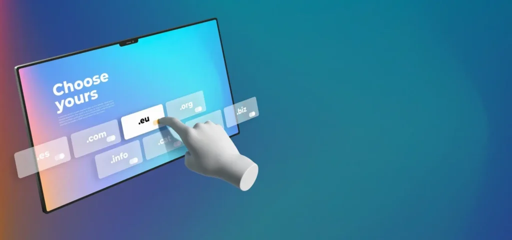 Imagen digital de mano en 3D simulando la selección de extensión de dominio